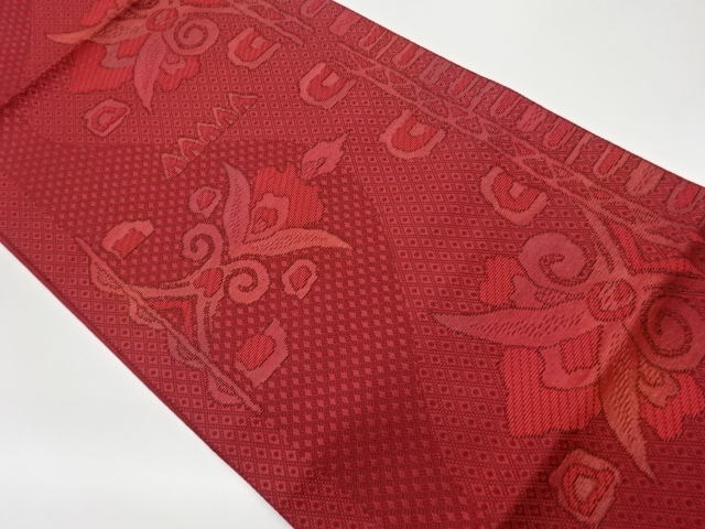 JAPANESE KIMONO / VINTAGE NAGOYA OBI / CHIKUZEN HAKATA / WOVEN FLOWER ARABESQUE